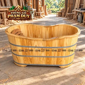 Bồn Tắm Gỗ Thông Dáng Oval Bo Viền