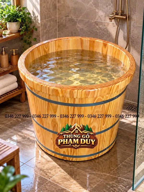 Các vòng đai kim loại được bố trí quanh thân bồn giúp cố định kết cấu, trong khi phần đáy tích hợp van xả hỗ trợ thay nước và vệ sinh.