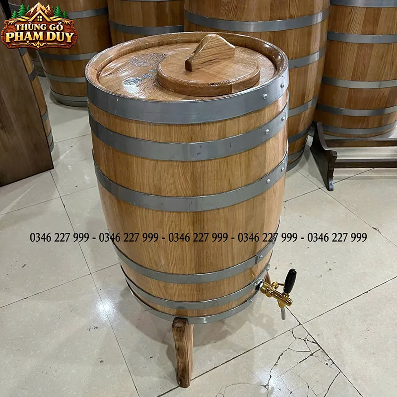 bình gỗ sồi 100l có vòi rót