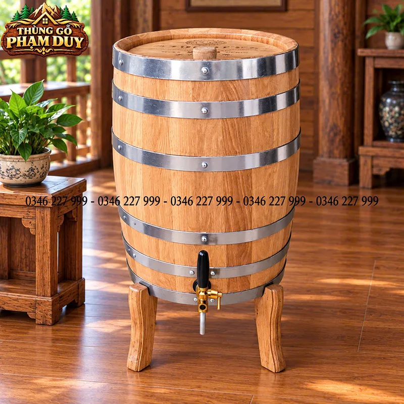 bình ngâm rượu gỗ sồi 100l dáng đứng