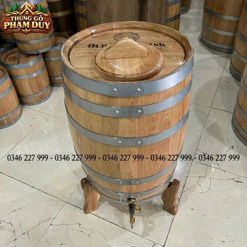 Bình Ngâm Rượu Gỗ Sồi 100L Dáng Đứng Có Vòi Rót – Thùng Gỗ Phạm Duy