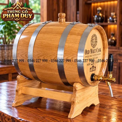 Thùng Gỗ Sồi Nga 30L Dáng Nằm Có Vòi Rót