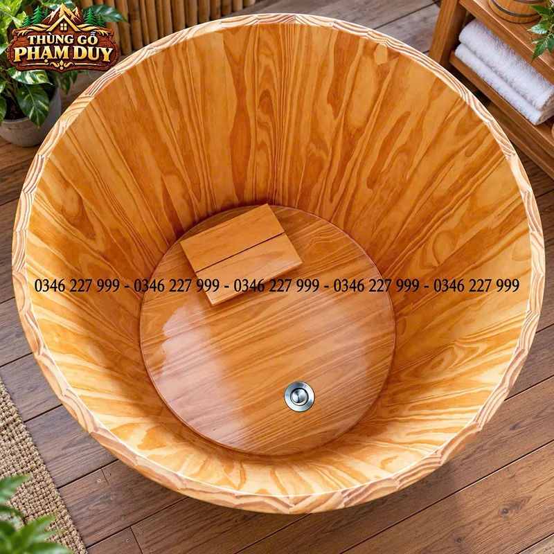 bồn tắm gỗ kèm ghế