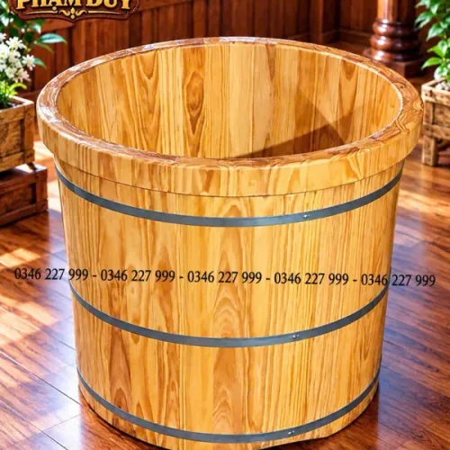 Bồn Tắm Gỗ Thông Tròn Bo Viền