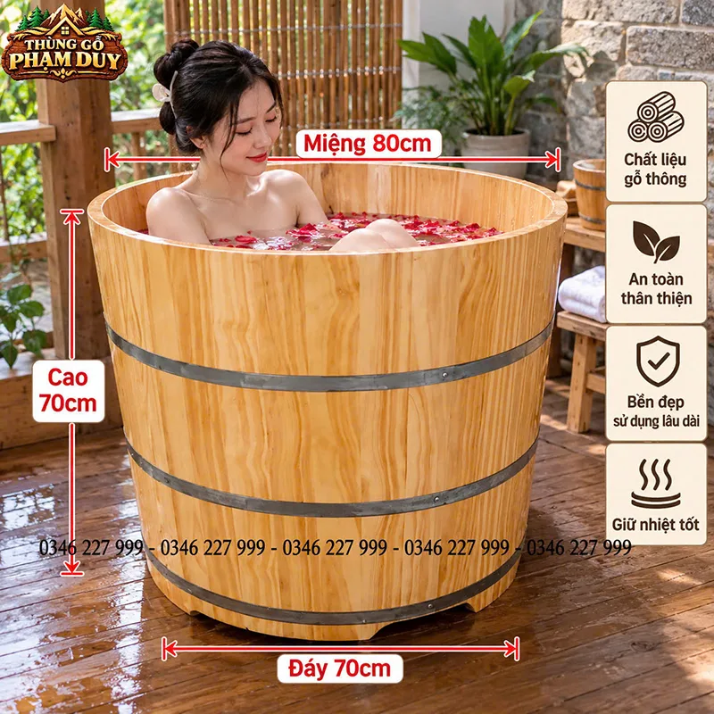 bồn tắm tròn gỗ thông
