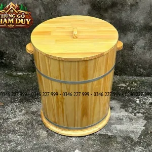 Thùng đựng gạo gỗ thông 50kg – Thiết kế đẹp, tiện dụng