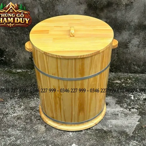 Thùng đựng gạo gỗ thông 50kg – Thiết kế đẹp, tiện dụng
