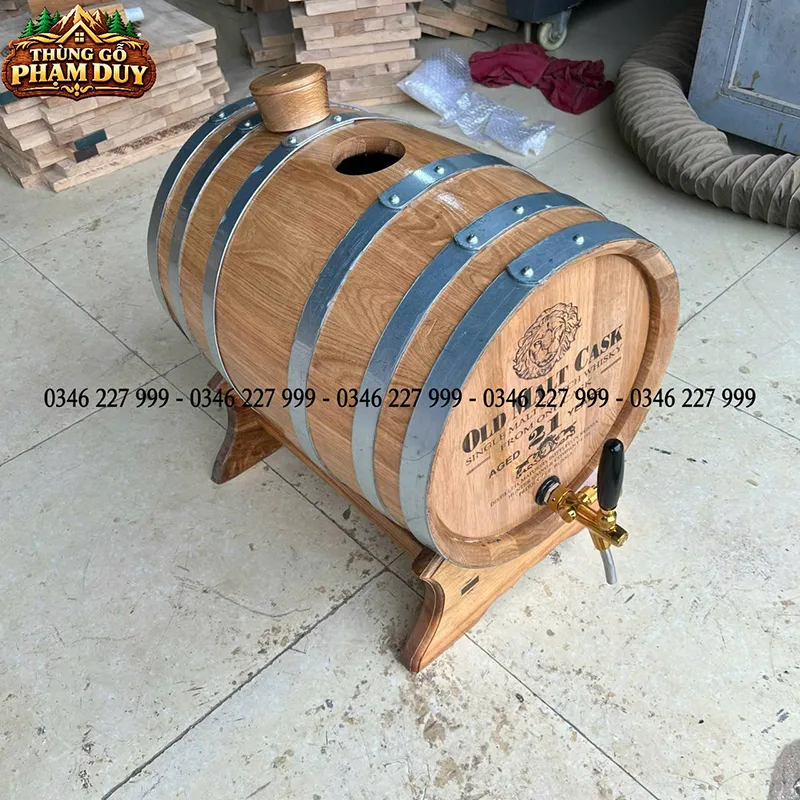 thùng đựng rượu 100l gỗ sồi nga dáng nằm